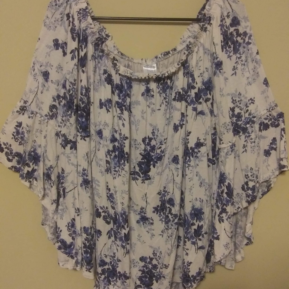 Time and Tru Blue & White Long Sleeve Blouse